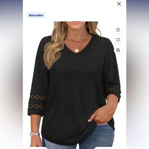Elegant Black V-Neck Women's Top with Lace Accents